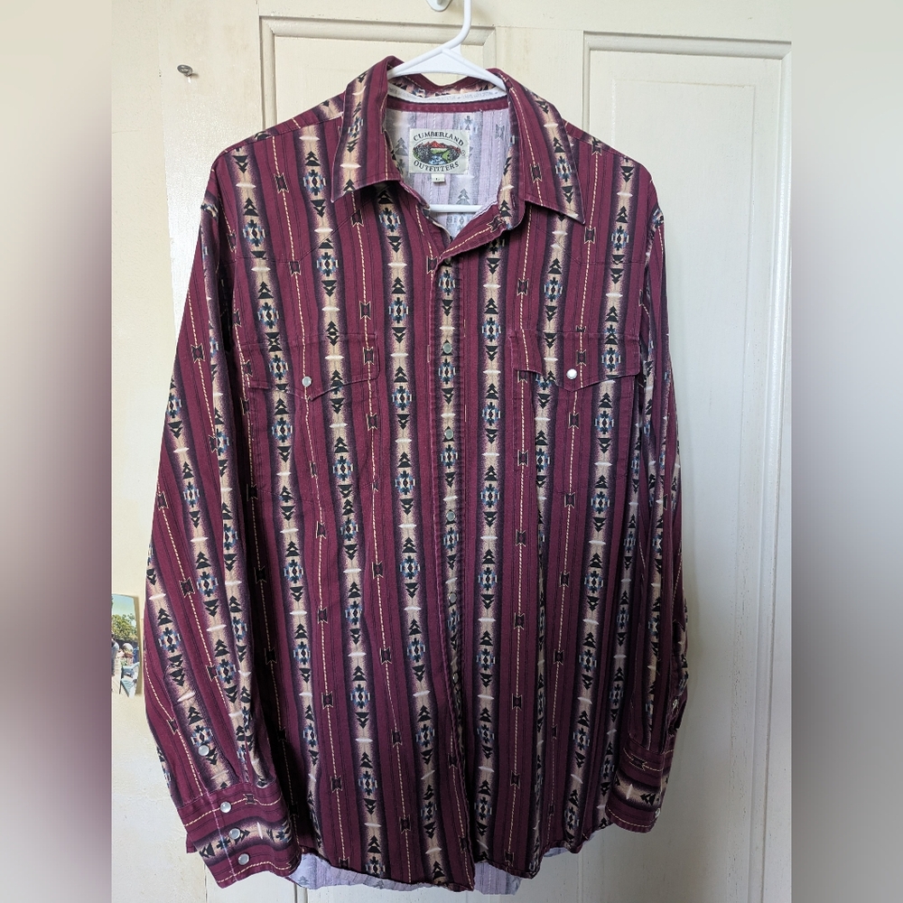 Vintage Cumberland Outfitters Shirt Mens Large Western Aztec Pearl Snap Adult